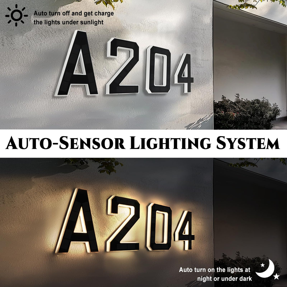 Solar LED Address Plaque with Waterproof Illuminated House Number Design for Outdoor Wall Mounting