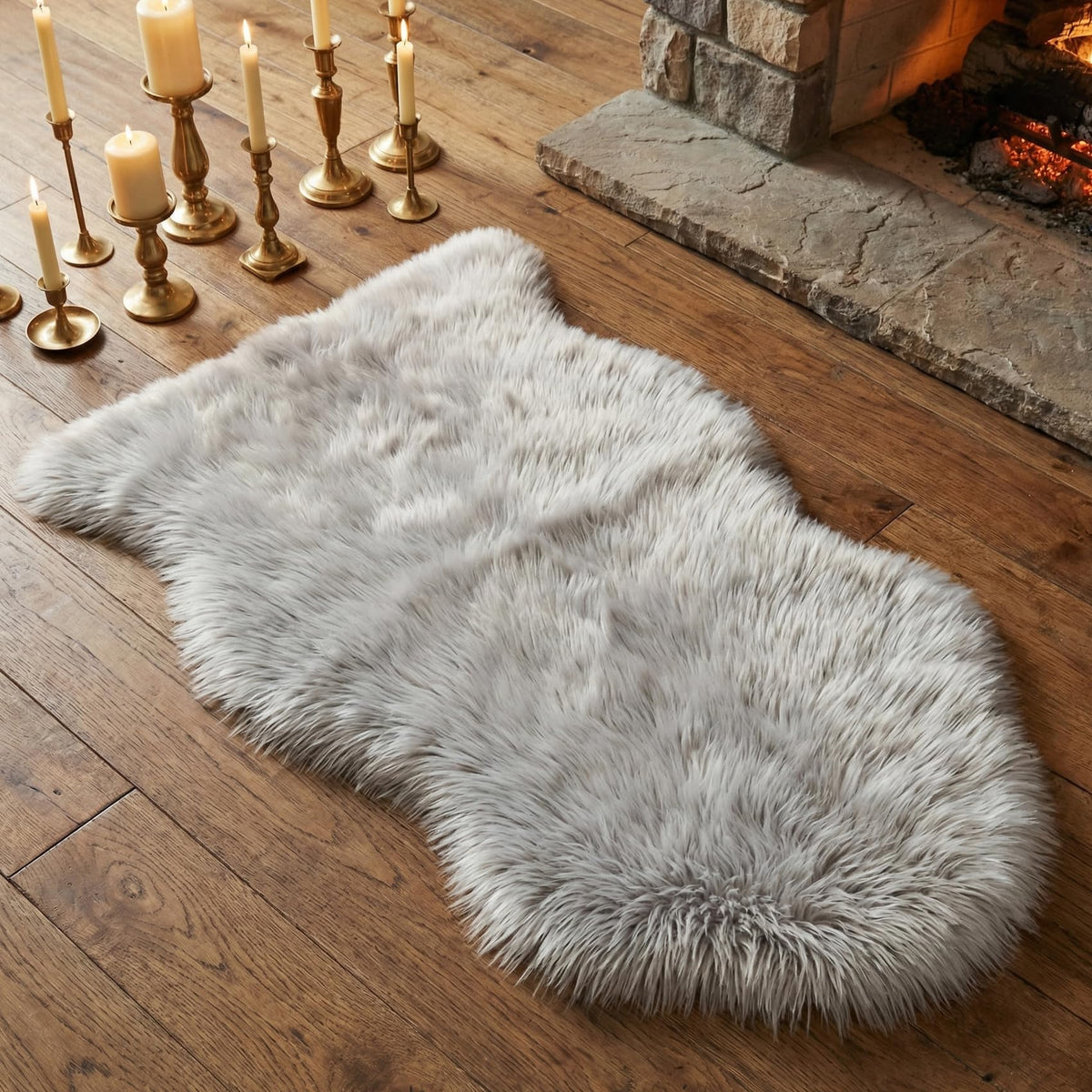 Washable Fluffy Shaggy Long Hair Carpet, Non-Slip Soft Faux Fur Area Rug for Bedroom, Living Room, and Floor Protection