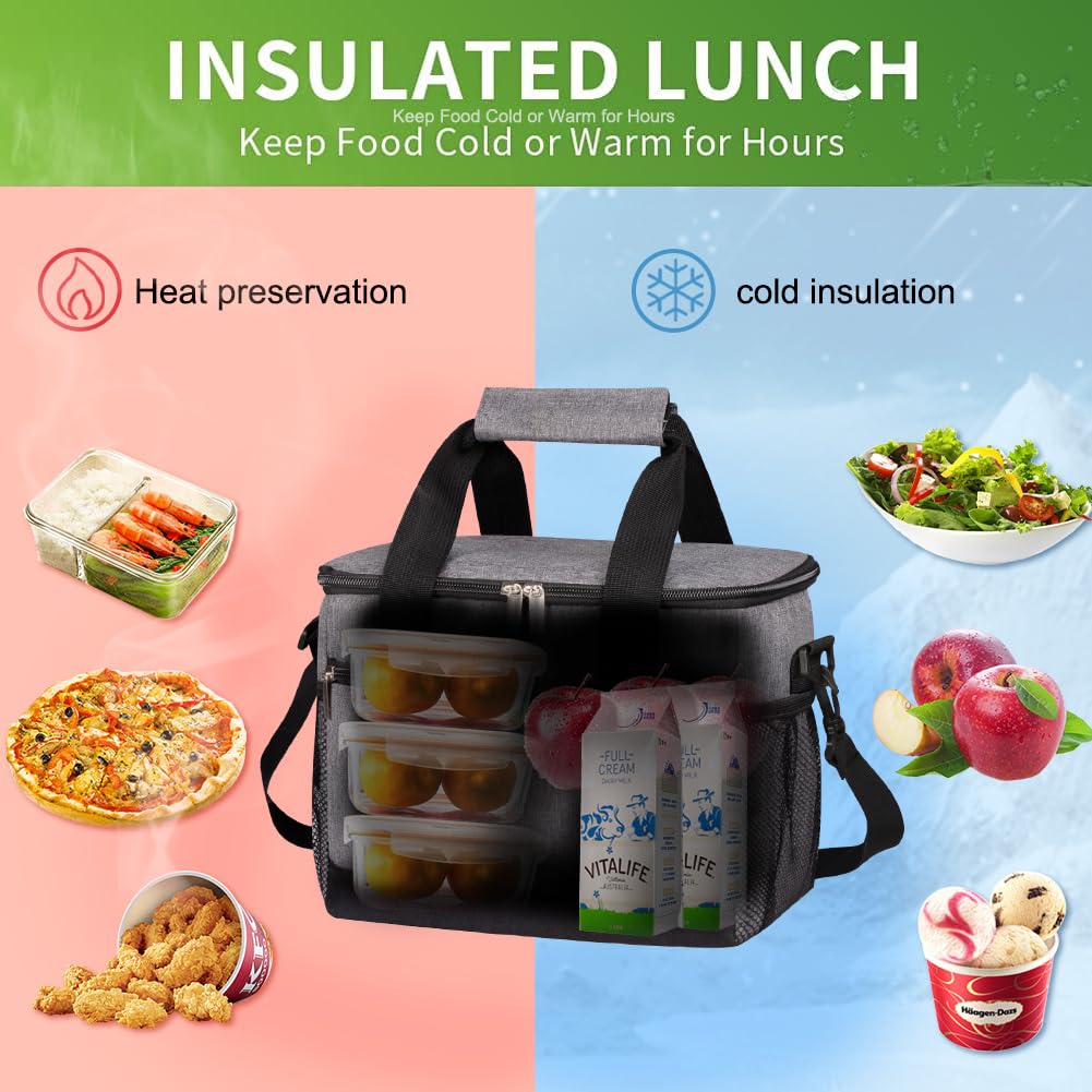 Insulated Lunch Bag with Portable Handle and Storage Compartments for Work School and Picnic Food Carry