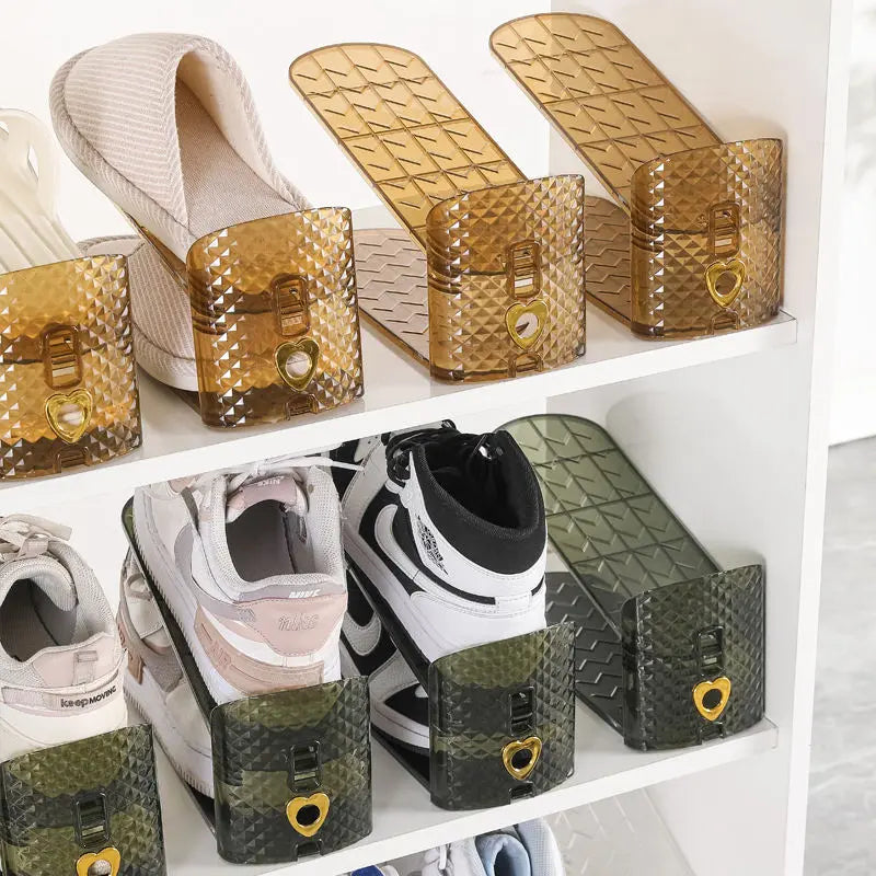 Shoe Slots Organizer with 3 Level Adjustable Height Double Layer Holders for Closet Storage