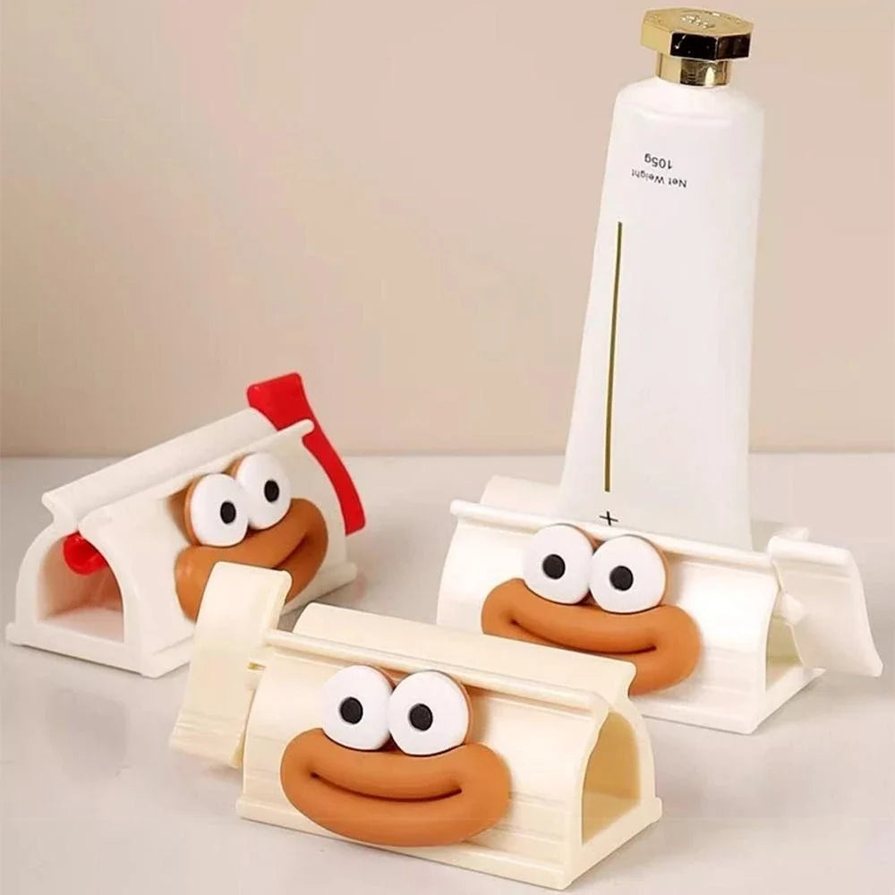 Manual Cartoon Toothpaste Squeezer with Tube Clip Holder, Fun Bathroom Accessory for Toothpaste, Facial Cleanser, and Tube Products