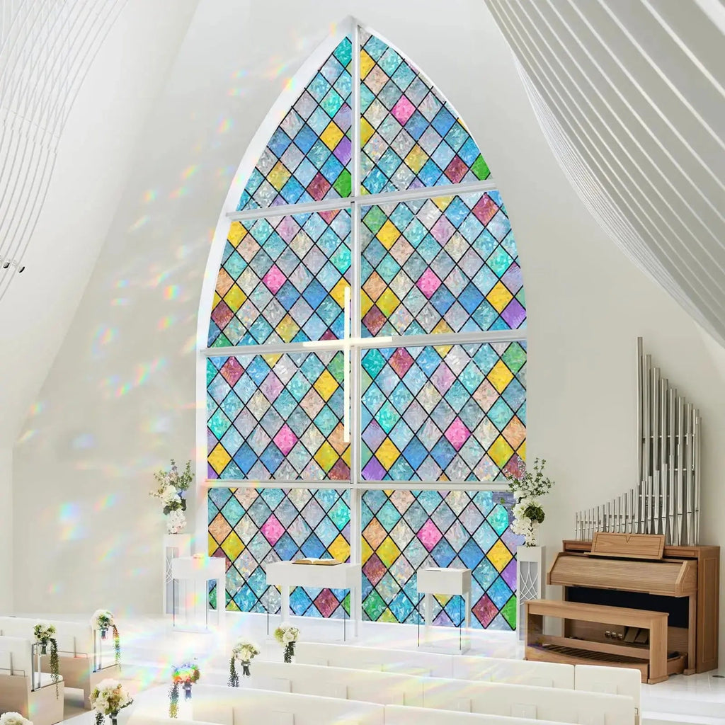 Rainbow Holographic Window Privacy Film with Static Cling Design for Decorative UV Light Blocking