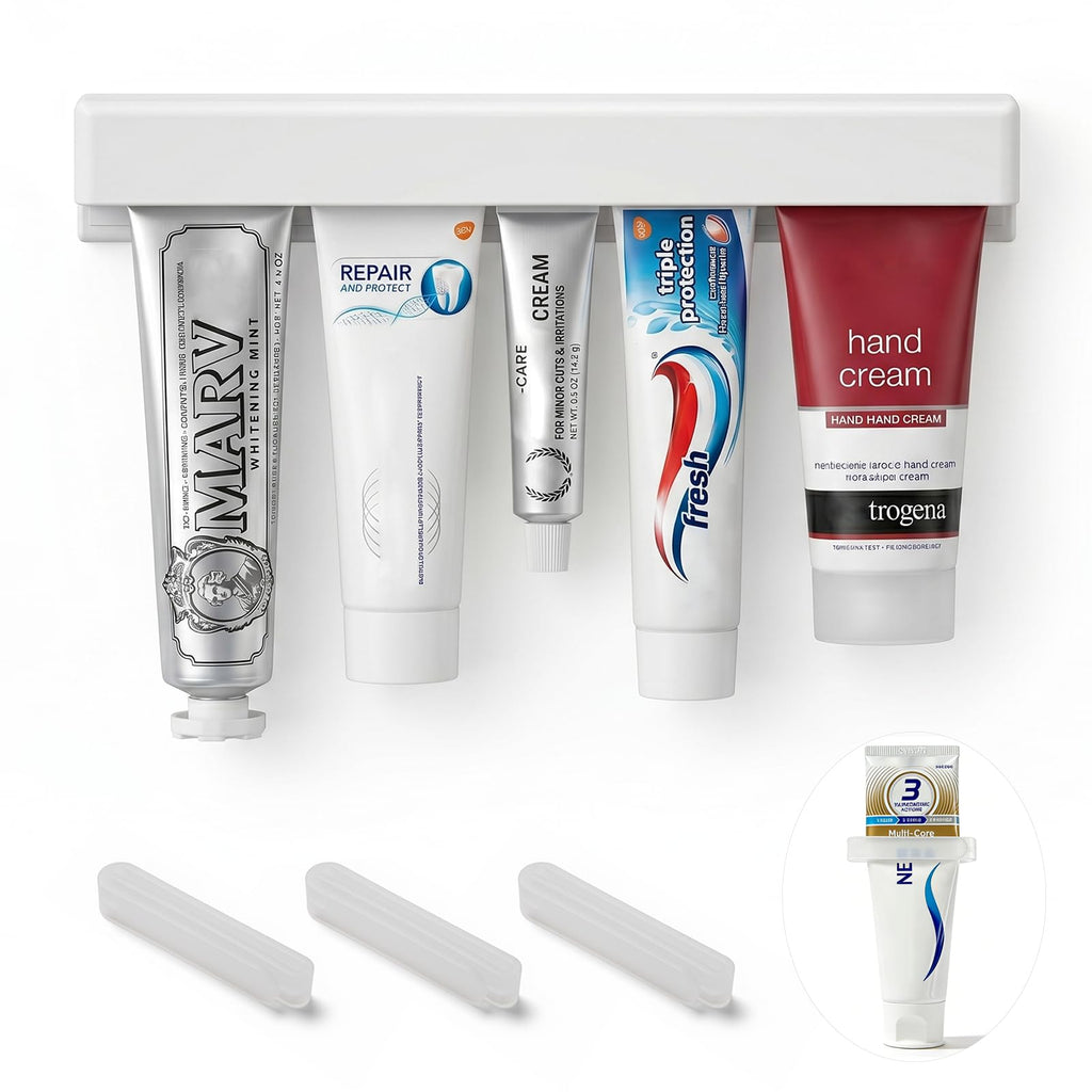 Nail-free Adhesive Toothpaste Holder with Squeezer Design for Bathroom Storage Organization