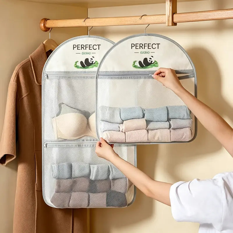Two Layer Wardrobe Hanging Bag for Underwear, Socks, and Small Accessories, Made from Durable Oxford Polyester for Organized Storage