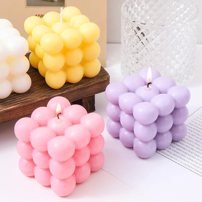 Handmade Aroma Cube Candle with Decorative Soy Wax Design for Weddings and Home Ambience
