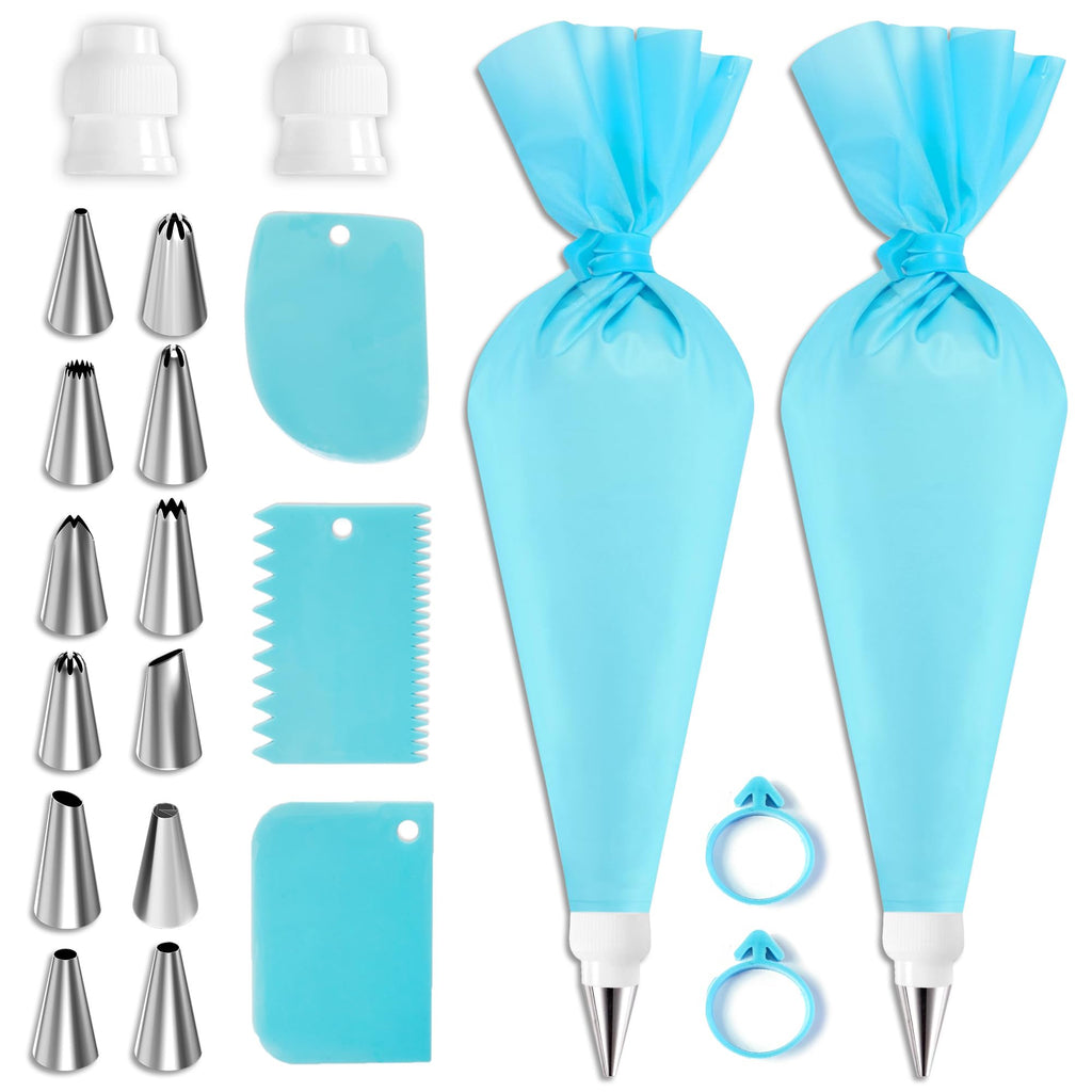 21-Piece Set Cake Decorating Kit with Stainless Steel Piping Tips and Reusable Pastry Bags for Baking and Cupcake Design