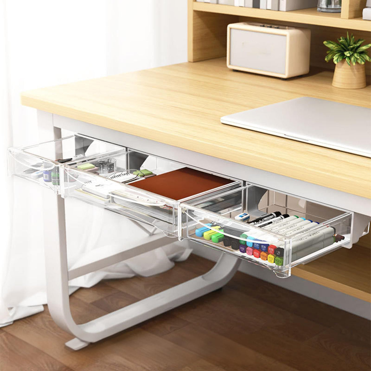 Hidden Under Desk Drawer with Self Adhesive Sliding Design for Office and Workspace Storage