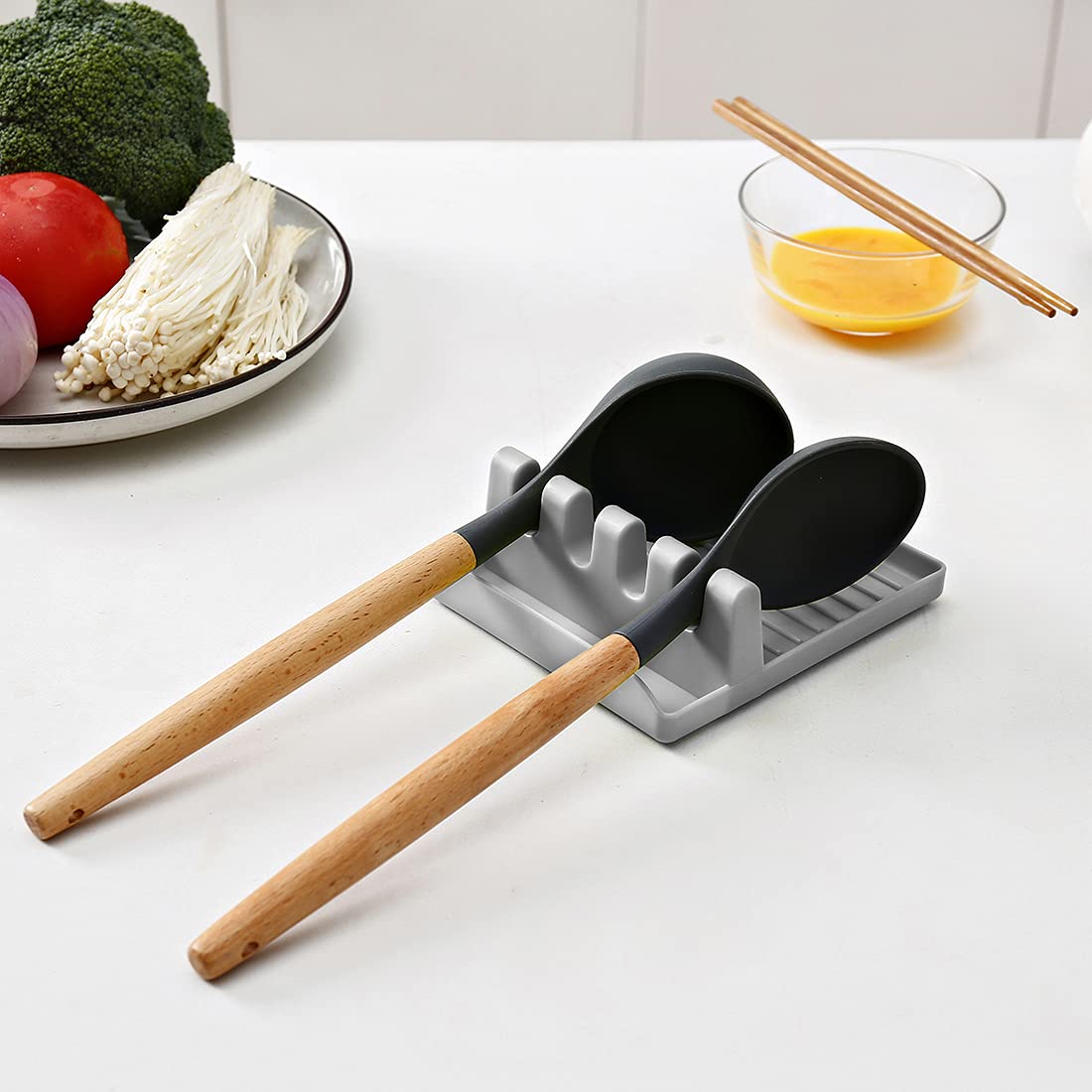 4Pcs Kitchen Spoon Rest Holder for Spatulas Lids Chopsticks Countertop Utensil Organizer