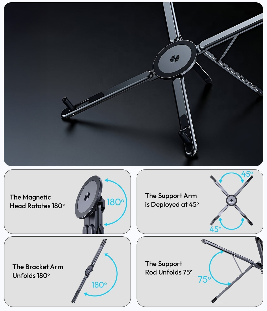 Magnetic Phone Holder with Foldable Tripod and Portable Stand for Multi Device Use