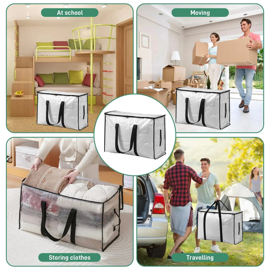 Transparent Large Capacity Quilted Storage Bag with Double Zipper for Closet Clothing