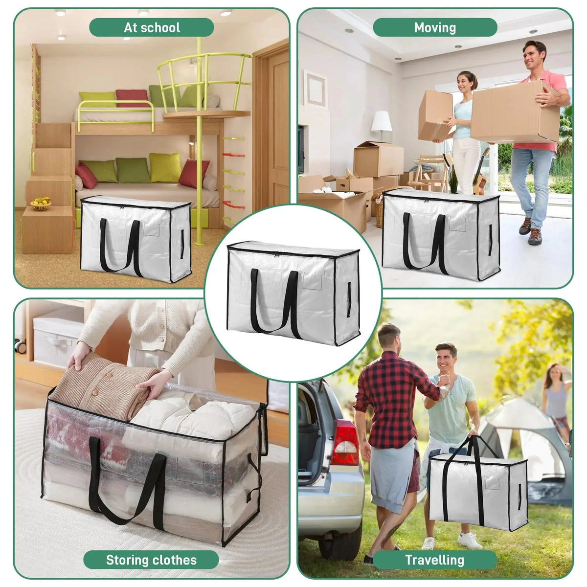 Transparent Large Capacity Quilted Storage Bag with Double Zipper for Closet Clothing