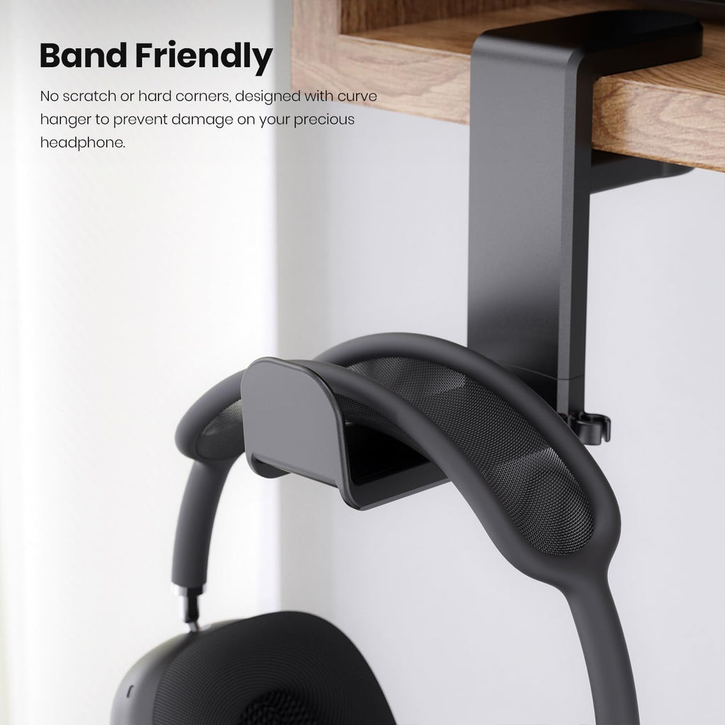 Rotatable Extendable Under Desk Clamp Headphone Stand with Support for Gaming or Office Headsets