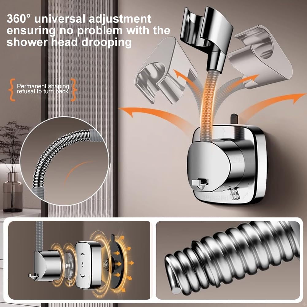Adjustable Shower Head Holder with 360° No Drill Wall Mount Bracket for Bathroom Use
