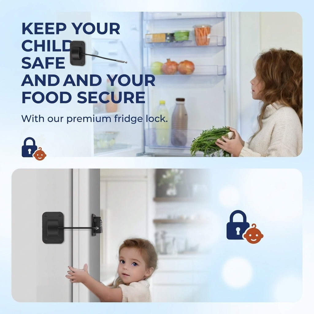 Combination Fridge Lock with 4 Digit Code and Adhesive Installation for Refrigerator Freezer Cabinet and Drawer Use