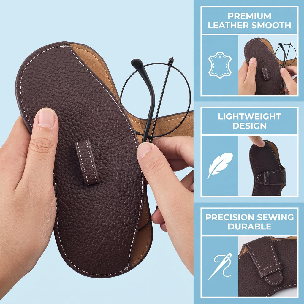 Soft Leather Glasses Case Slim Portable Eyeglasses Pouch for Travel and Daily Storage