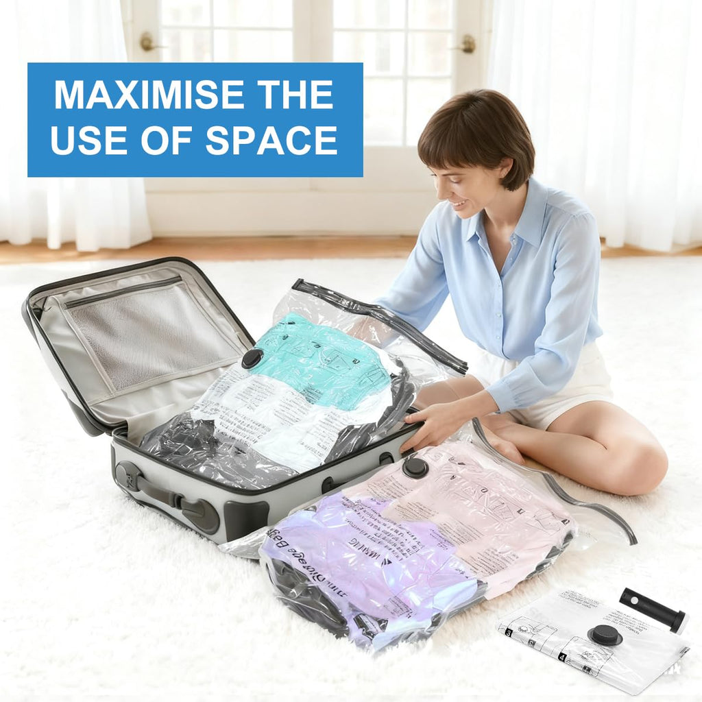 Vacuum Storage Bags with USB Electric Pump and Double Zipper Seal for Travel Compression (Included 8 Vacuum Storage bags + 1 Electric pump)