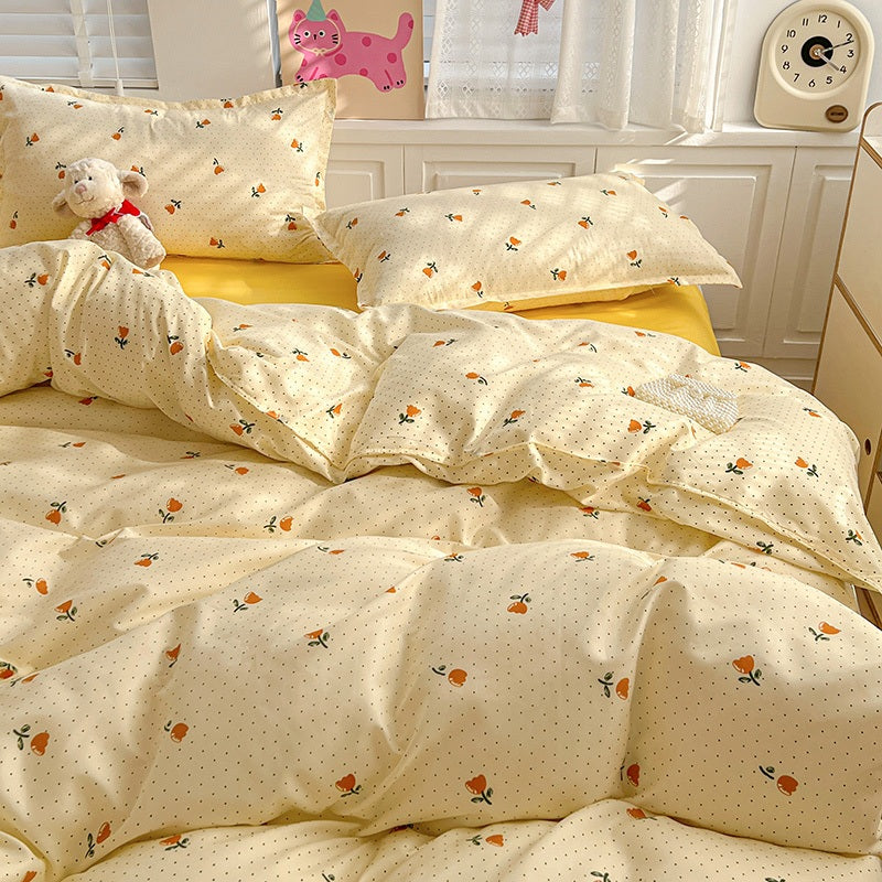 Pink Floral Reversible Duvet Cover with Botanical Leaf Print for Queen Bedding