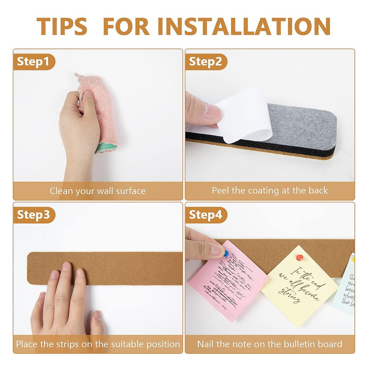 Removable Cork Board Wall Message Board Set for Office Notes, Photo Display and Home Desk Organization