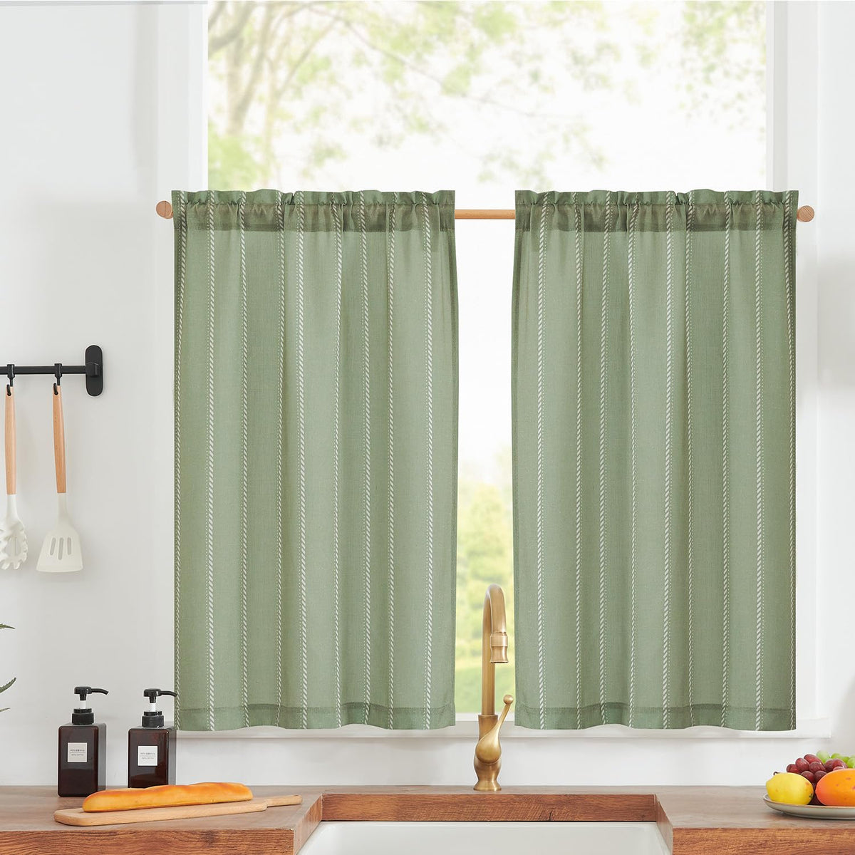 Linen Blend Curtains with Light Filtering Fabric for Living Rooms, Kitchens, and Cafés