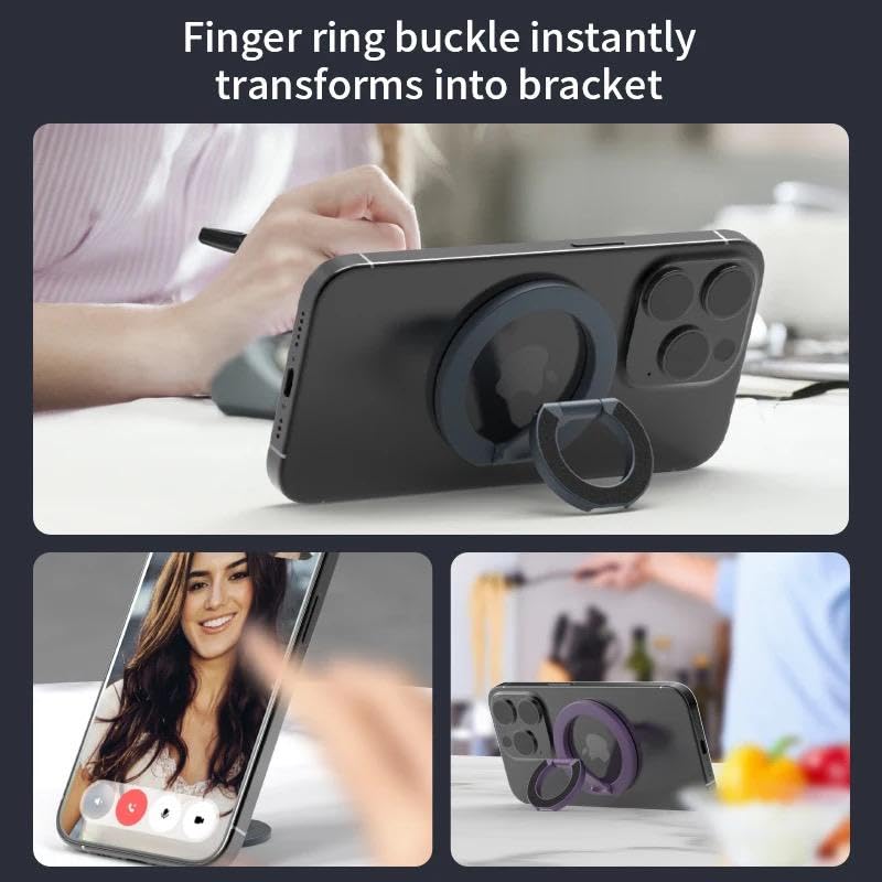 Magnetic Phone Ring Holder Double Sided MagSafe Grip Stand with 360 Rotation for iPhone and Universal Devices