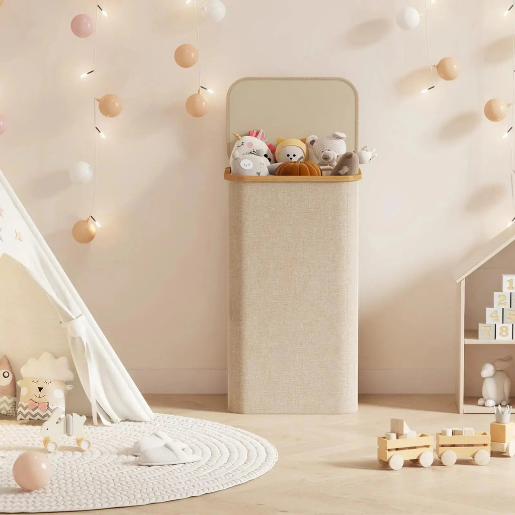 Laundry Basket with Lid and Removable Inner Bag with Bamboo Handles for Bedroom and Bathroom Use