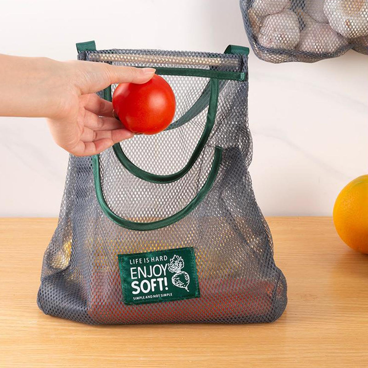 Reusable Kitchen Hanging Mesh Bag for Fruits, Vegetables, Ginger, Garlic, Potatoes, and Onions with Durable Non-Woven Fabric