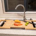 Expandable Bamboo Cutting Board with Juice Groove for Over-Sink Food Preparation and Extra Counter Space