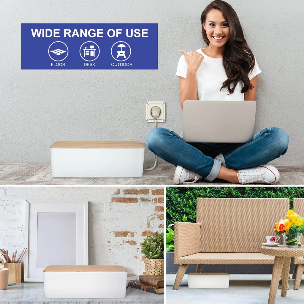 Cable Management Organizer Box Kit with Three Sizes and ABS Power Strip Organizer for Home and Office Wire Storage