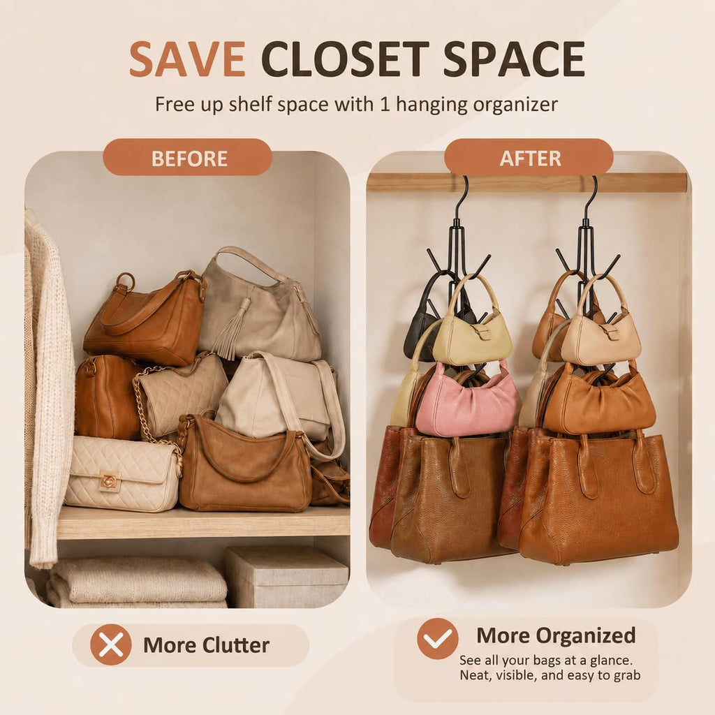 2 Pcs Rotating Hanger with Six Hook Metal Design for Closet Wardrobe and Bag Storage