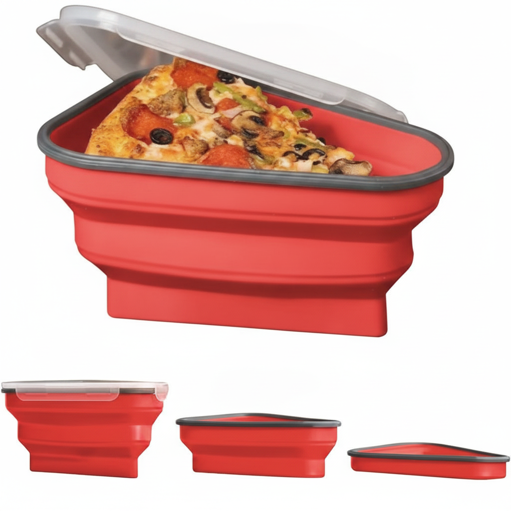 Silicone Pizza Storage Container with Collapsible Design and Microwavable Serving Trays for Leftover Storage