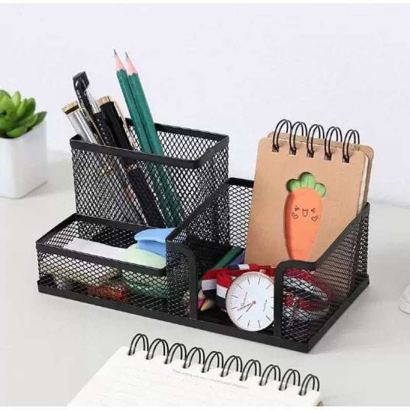 Mesh Desk Organizer with Metal Pencil Holder and 3 Compartments for Office Supplies and Desktop Accessories