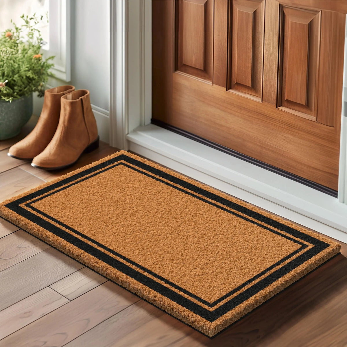 Heavy Duty Natural Coco Coir Doormat Rug with Non-Slip Backing for Front Door Use