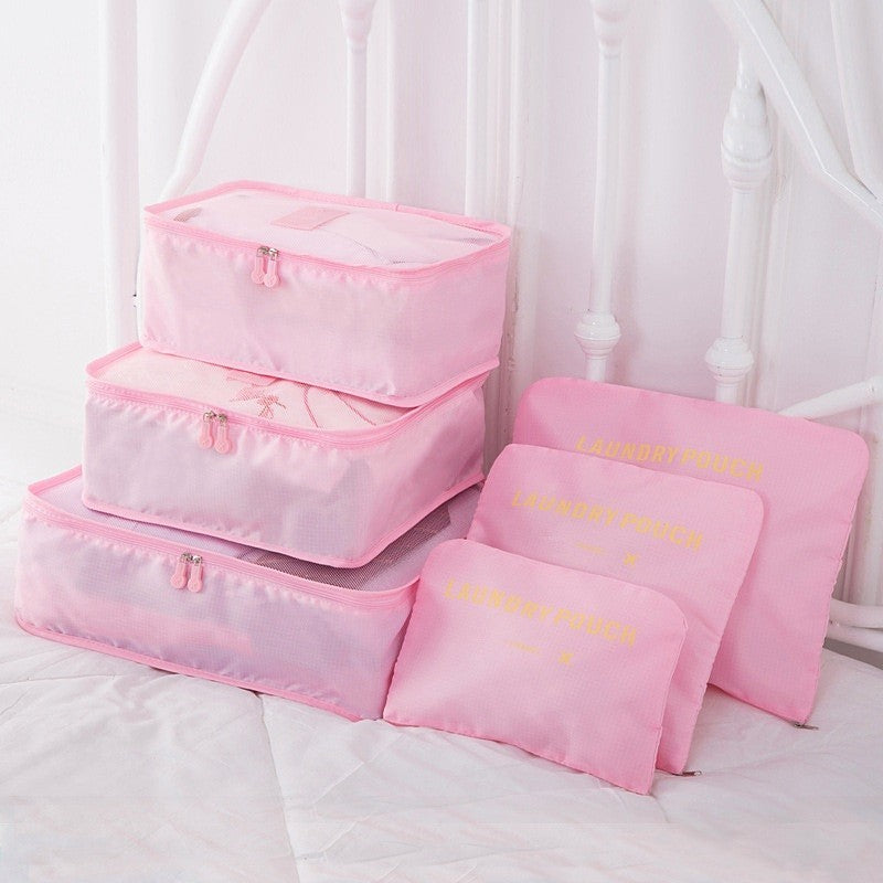 Six-Piece Travel Packing Cubes Set with Mesh Panels for Luggage and Suitcase Organization