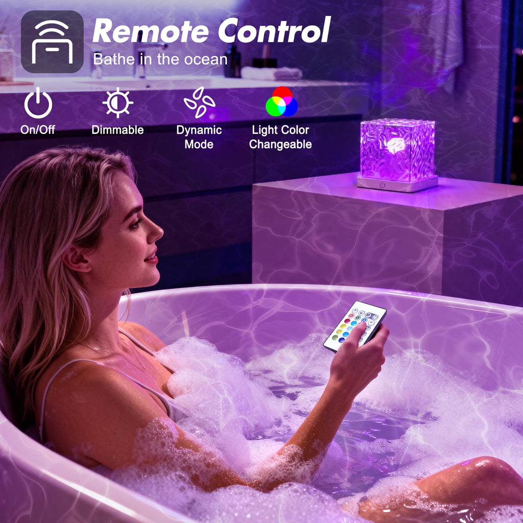 Ocean Wave Projector Light with 16 Color LED Cube and Remote Control for Ambient Room Lighting