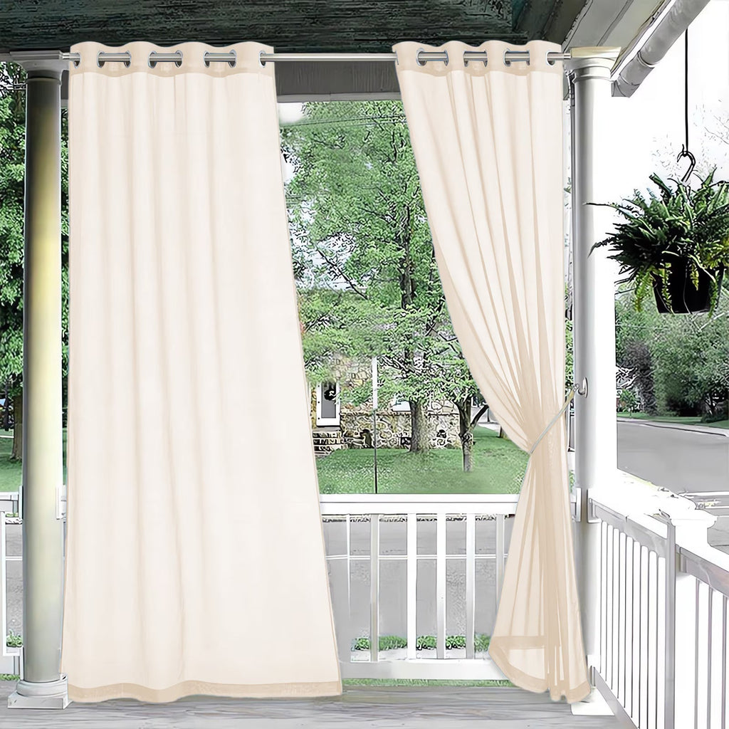 Outdoor Sheer Curtain with Waterproof Polyester Fabric and Tab Top Design for Porches and Pergolas