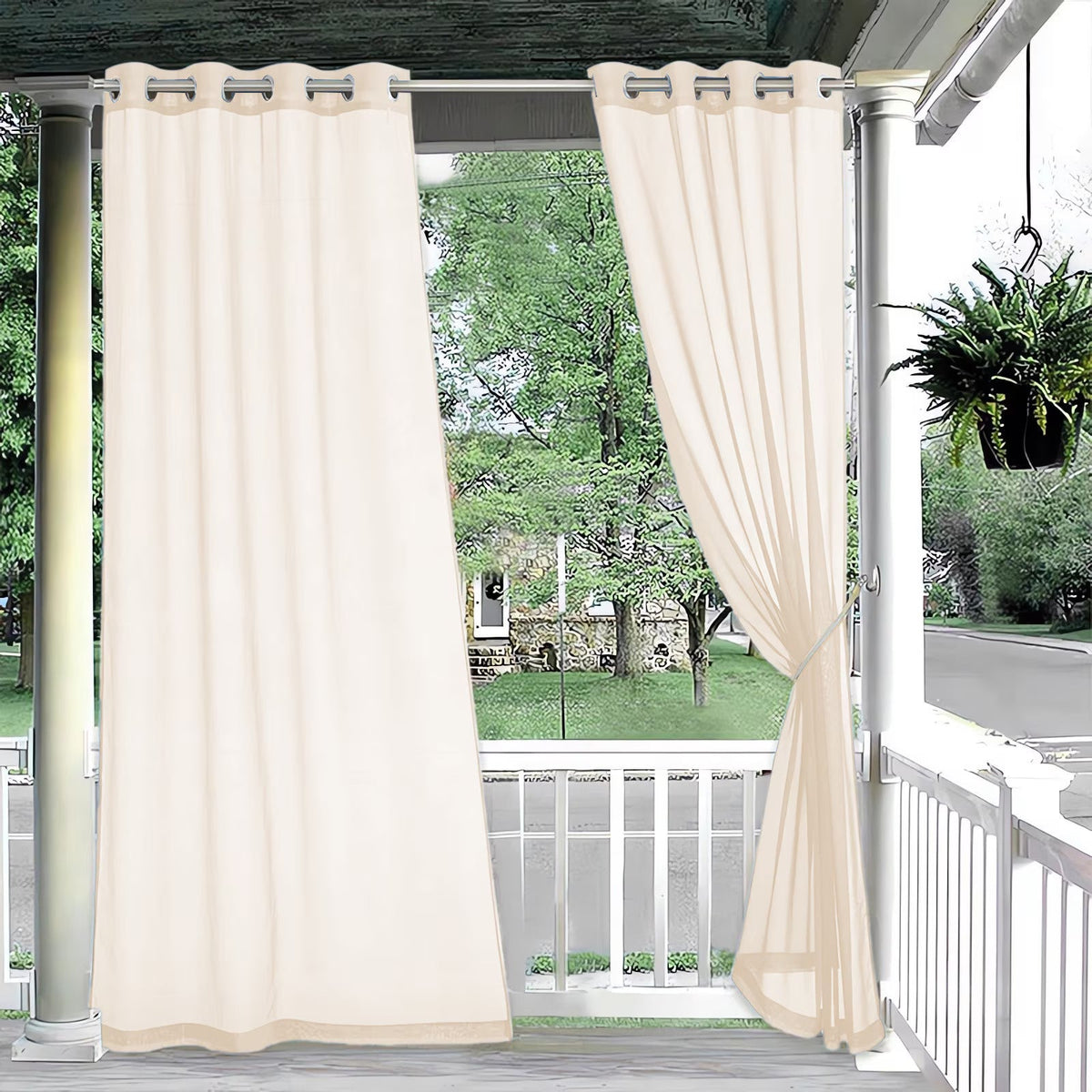 Outdoor Sheer Curtain with Waterproof Polyester Fabric and Tab Top Design for Porches and Pergolas
