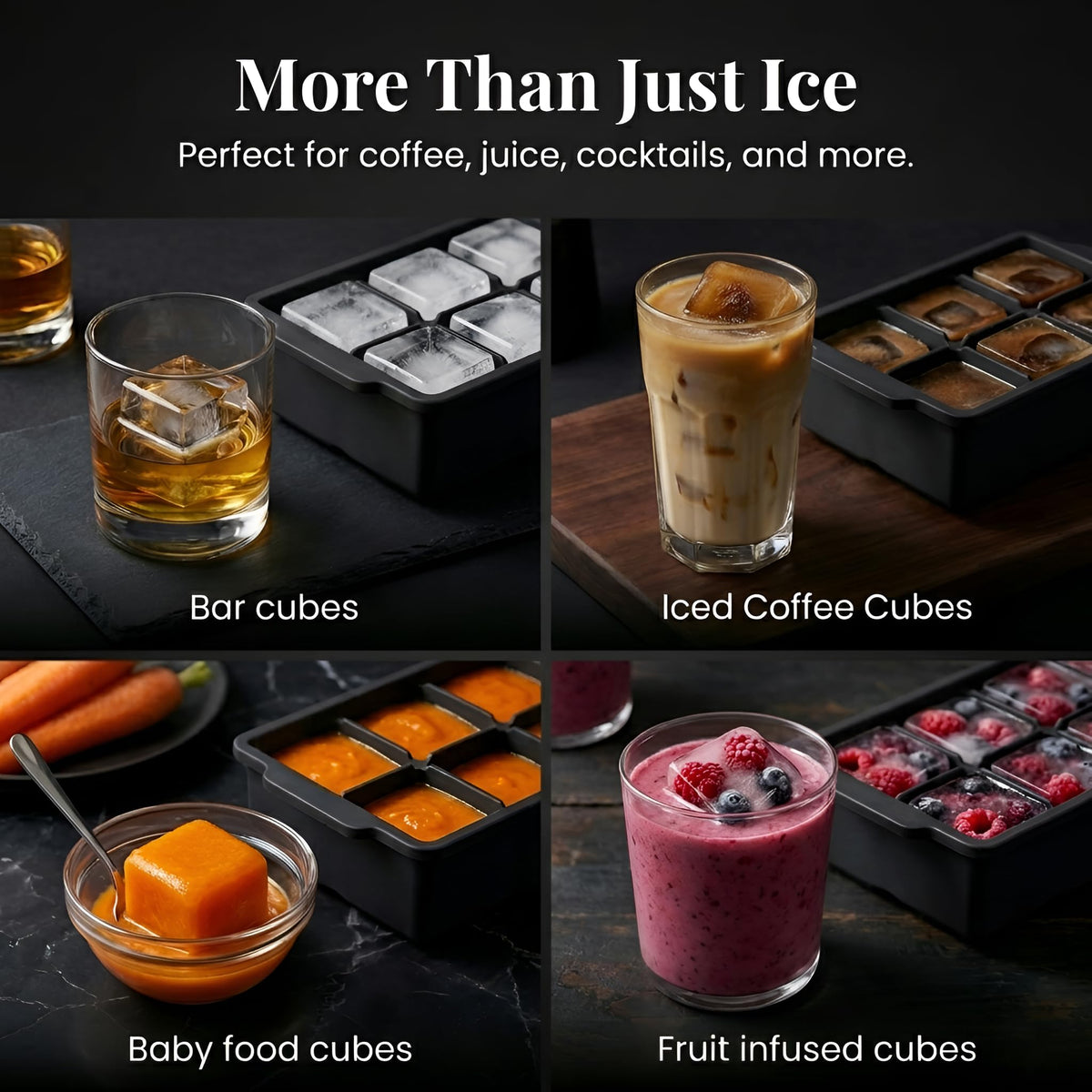 Jumbo Silicone Ice Tray with Flexible Square Mold Design for Cocktails Freezer Prep and DIY Ice Making