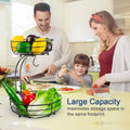 Metal Fruit Basket Stand with Two Tiers and Banana Hanger for Kitchen Countertop Storage
