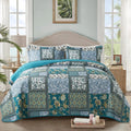 Blue White Floral Patchwork Quilt Set Lightweight Reversible Bedspread with Pillow Cases (Included 1 Bedspread & 2 Pillow Cases)