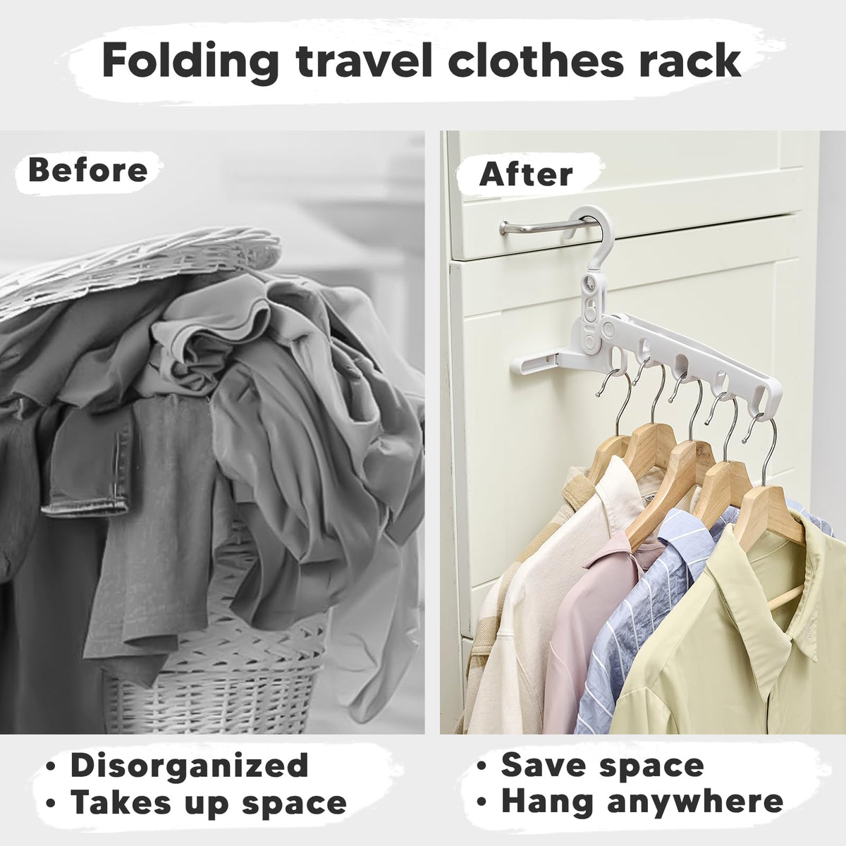Foldable Clothes Drying Rack with Adjustable Hook Design for Travel and Small Space Laundry Use