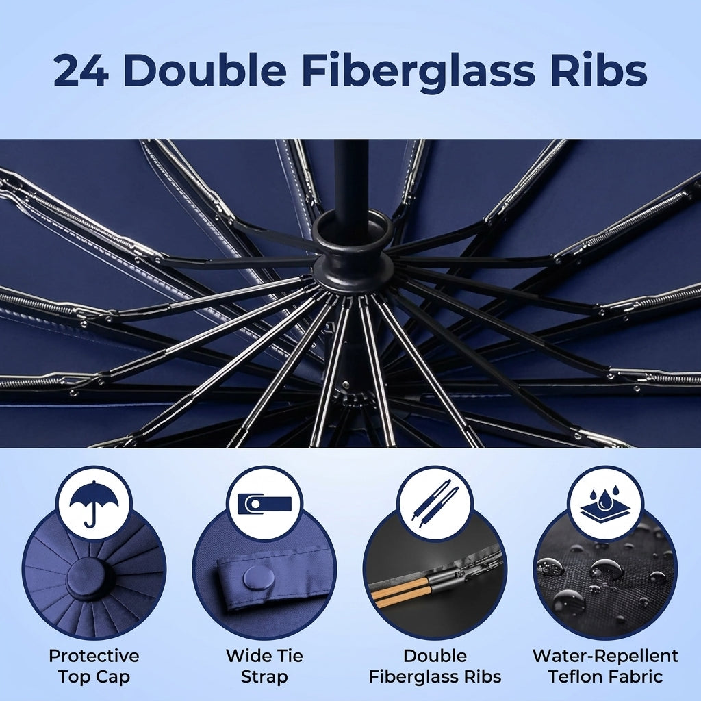 Reflective Travel Umbrella with Automatic Folding Wind Resistant Design for Daily Commutes and Outdoor Use