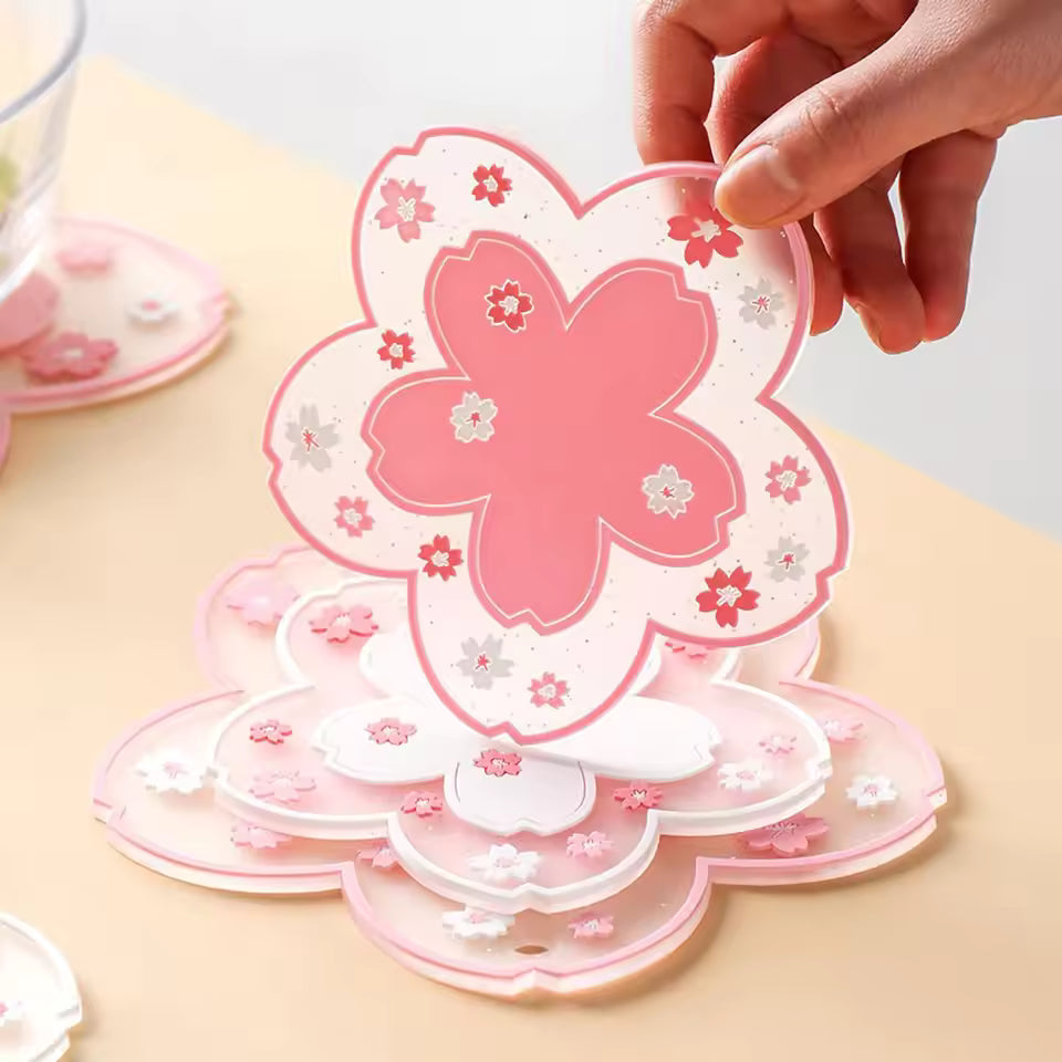 Cherry Blossom Silicone Coaster Mat Heat Insulation Non Slip Cup Pad for Dining Table Drink Protection