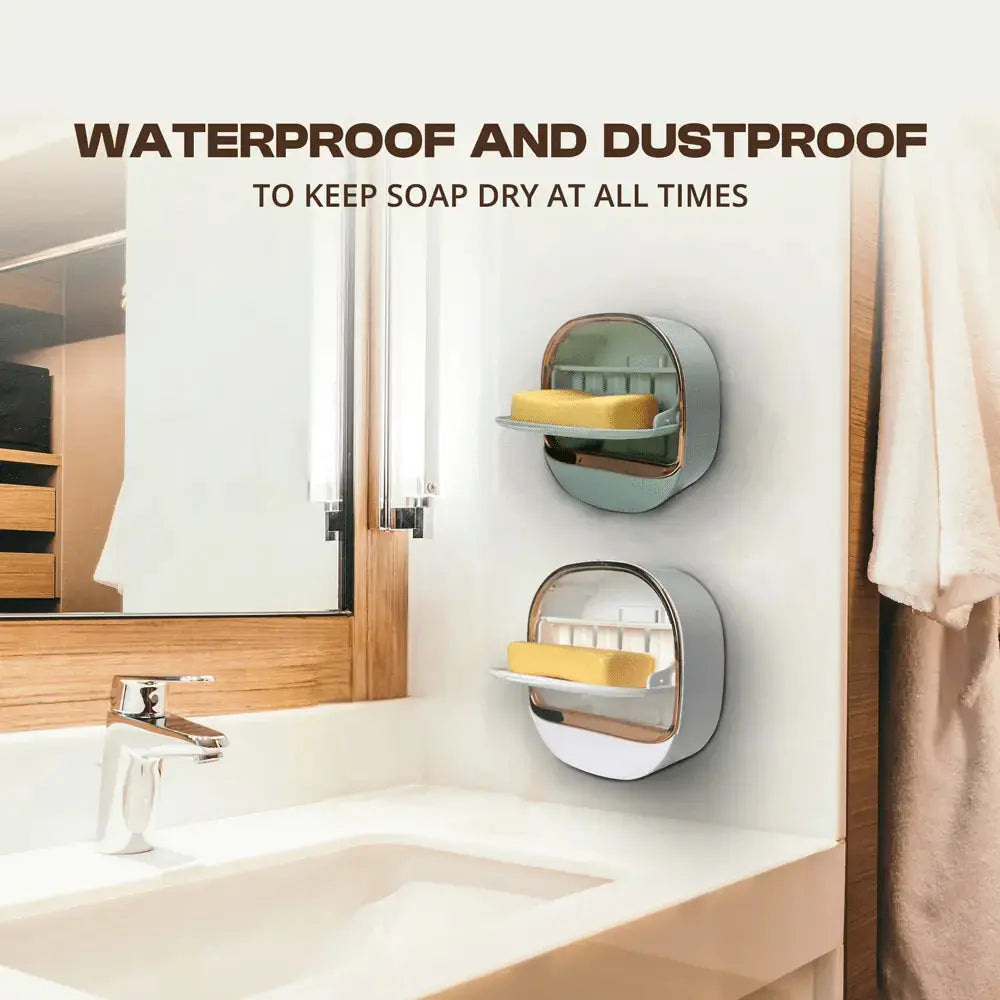 2Pcs Luxury Wall Mounted Soap Holder with Drain Tray and Adhesive Installation for Shower and Bathroom Use