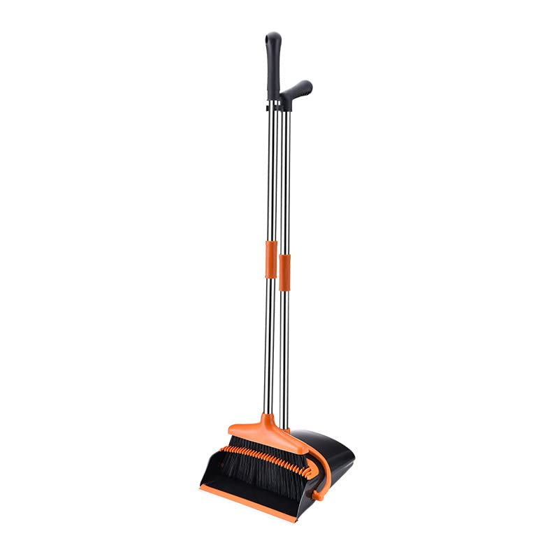 Broom and Dustpan Set with Self-Cleaning Teeth and Adjustable Handles for Indoor and Outdoor Sweeping