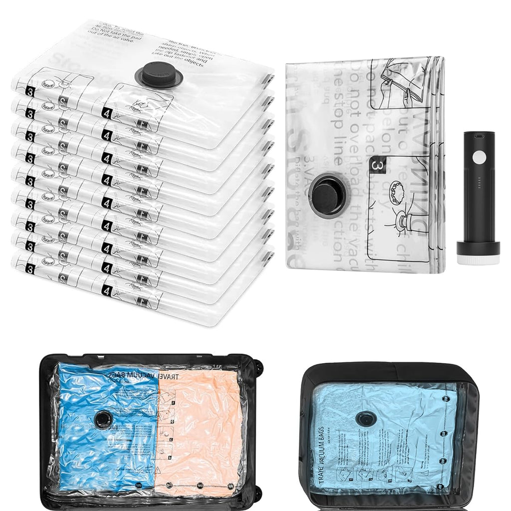 Vacuum Storage Bags with USB Electric Pump and Double Zipper Seal for Travel Compression (Included 8 Vacuum Storage bags + 1 Electric pump)