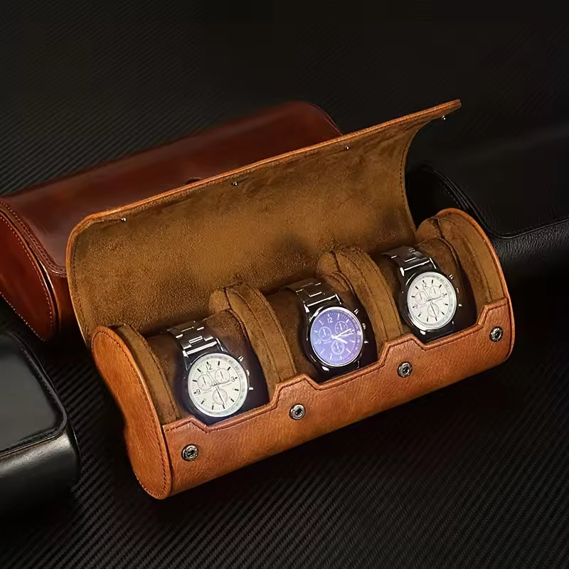 Luxury Genuine Leather Watch Roll with 3 Slots for Travel, Home Storage, and Organizer Pouch for Timepieces