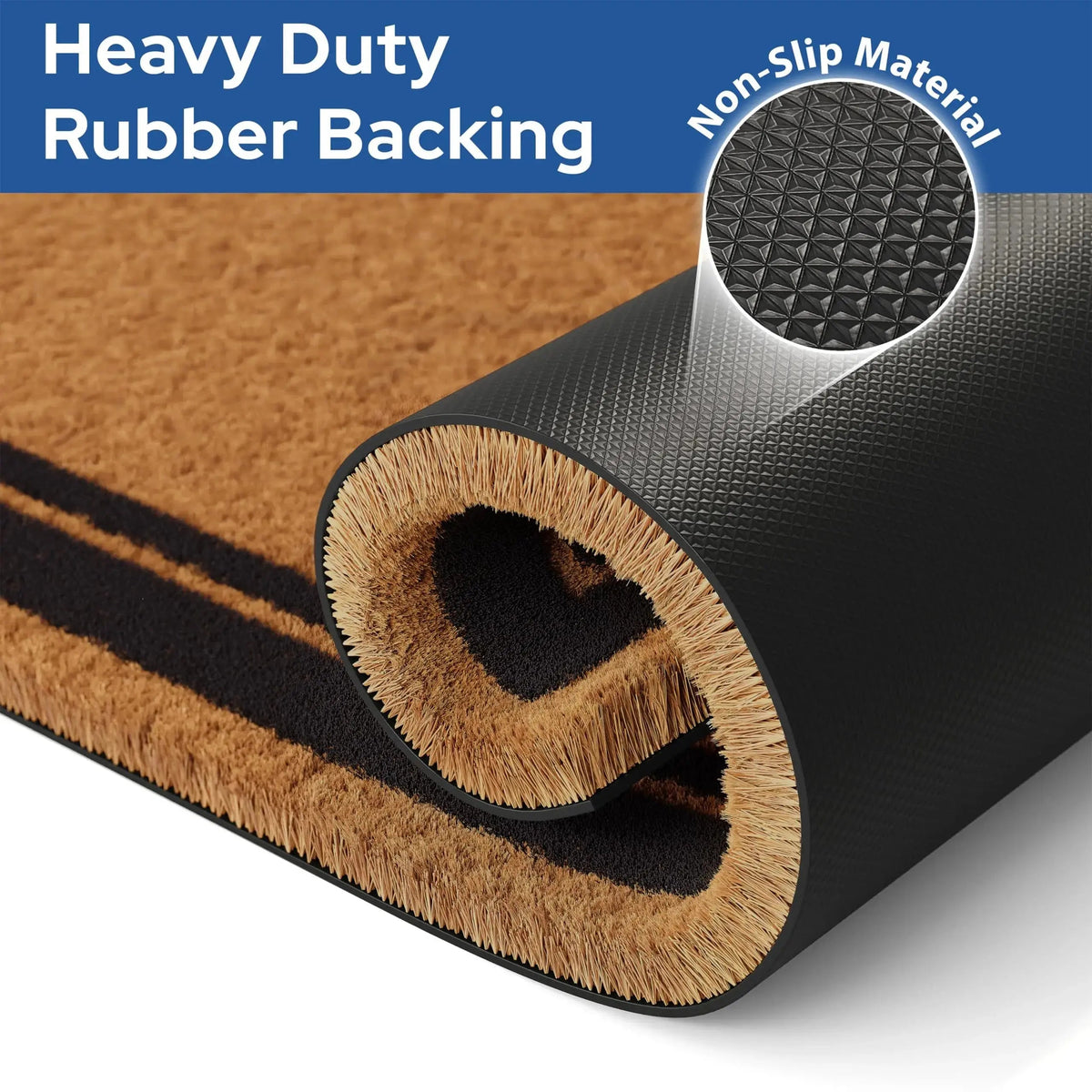 Heavy Duty Natural Coco Coir Doormat Rug with Non-Slip Backing for Front Door Use