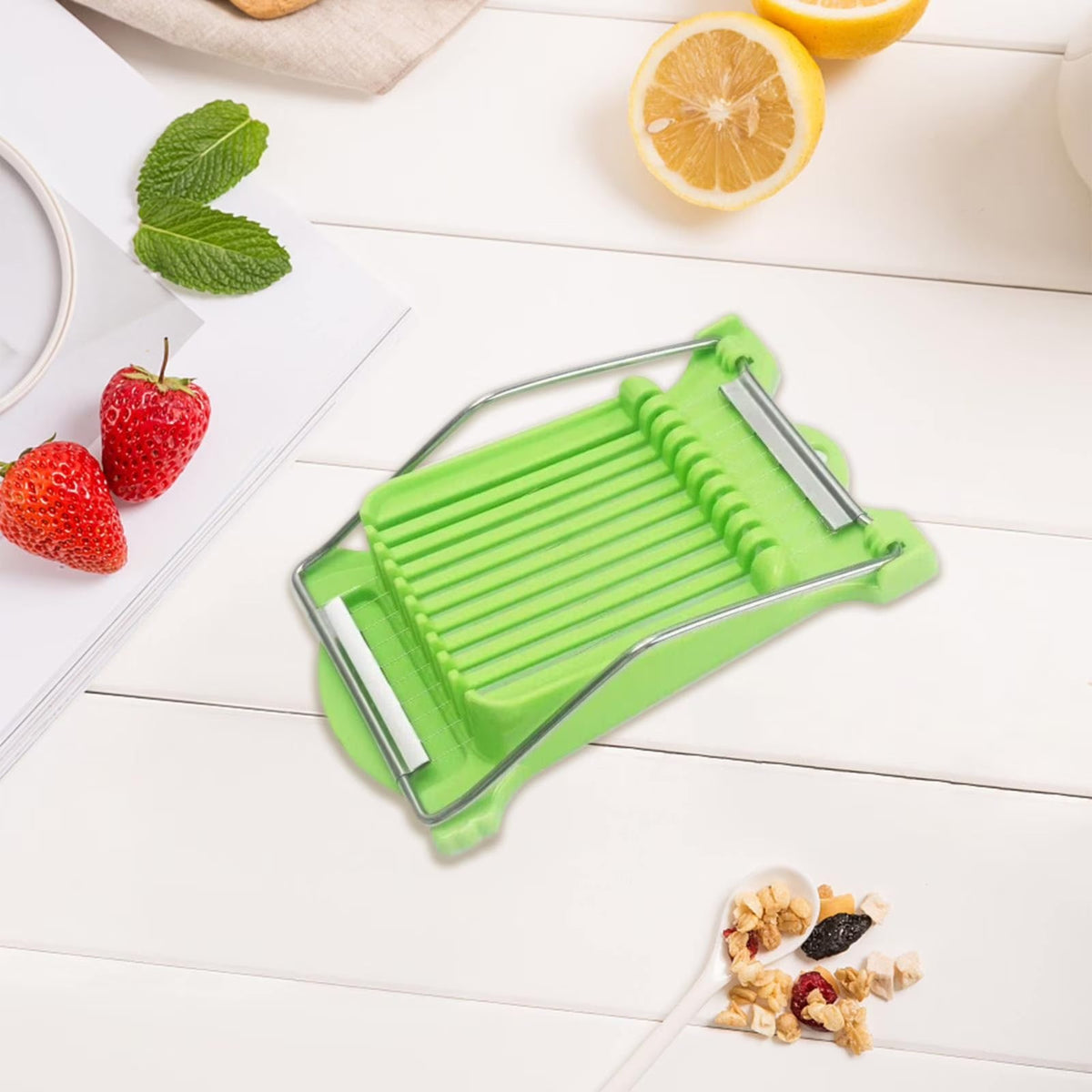 Luncheon Meat Egg Cutter with Plastic Base and Multi Food Cutting Design for Eggs Cheese Fruit and Luncheon Meat