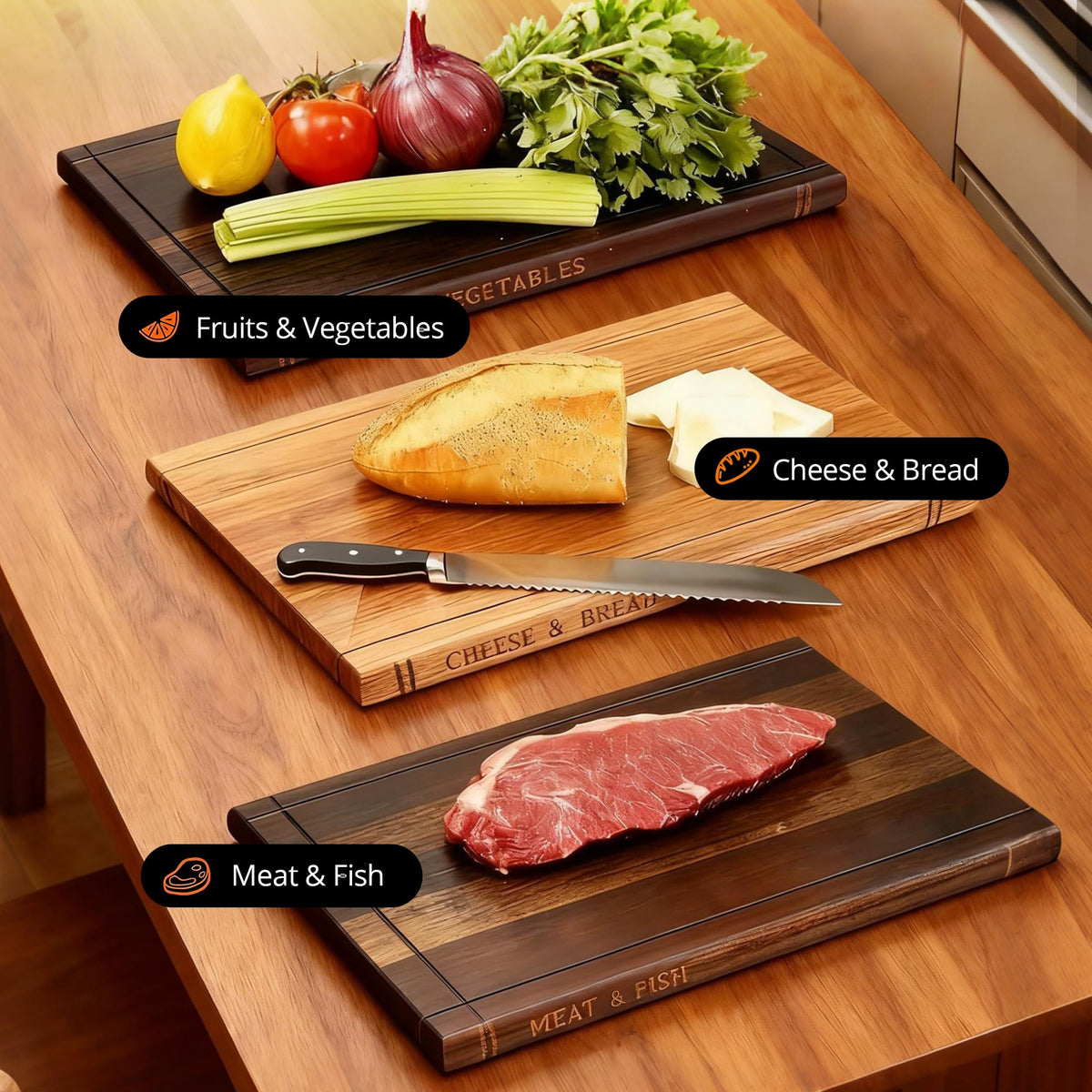 3 Pcs Wood Cutting Boards Set 3 Piece Book Shaped Thick Chopping Boards for Meat Vegetables Cheese and Kitchen Use