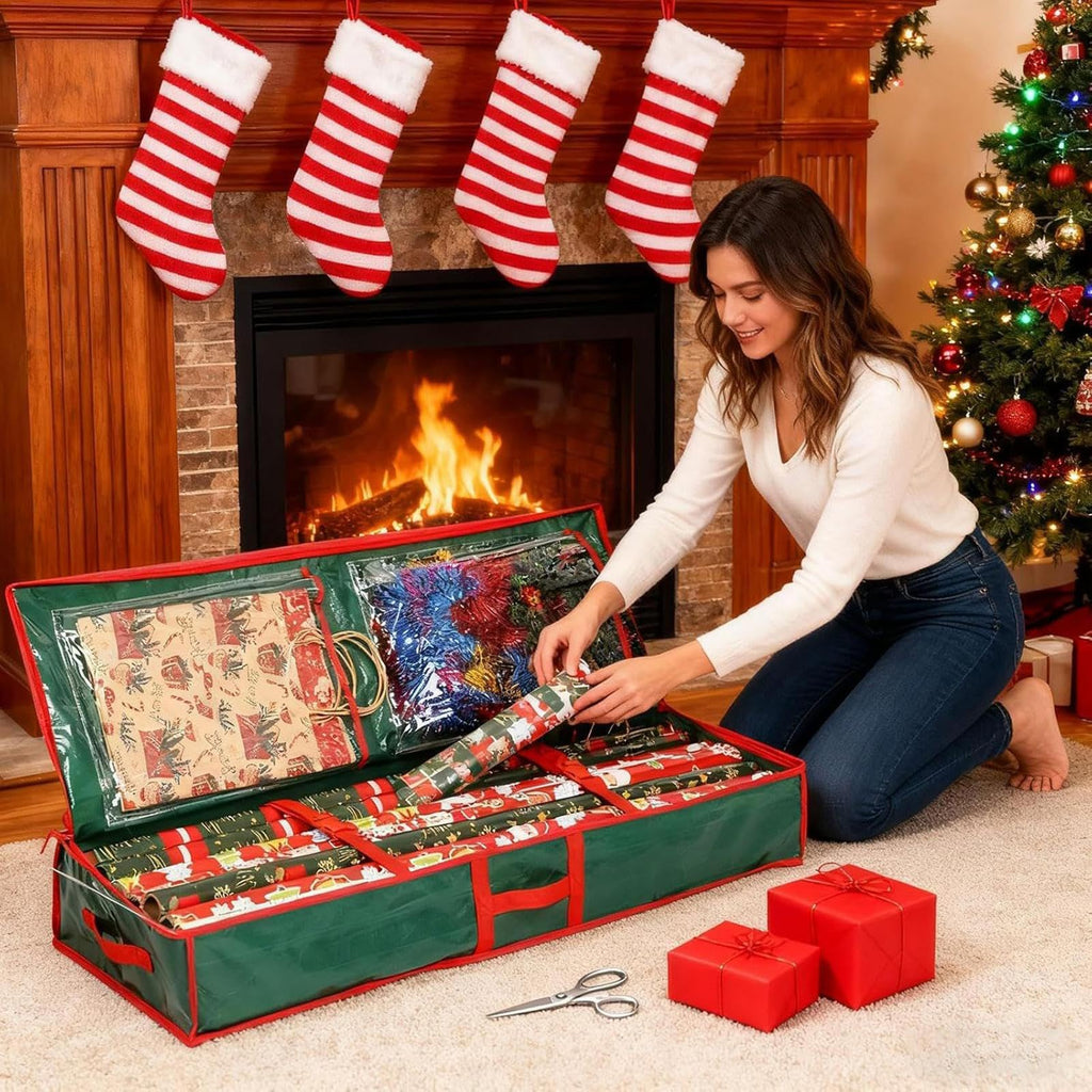 Large Capacity Gift Wrap Organizer Bag for Wrapping Paper, Ribbons and Holiday Storage